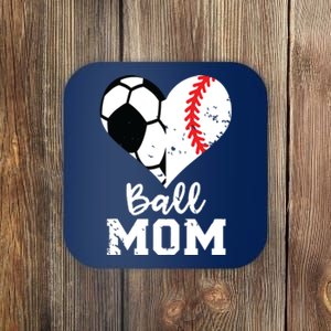 Ball Mom Heart Funny Baseball Soccer Mom Coaster