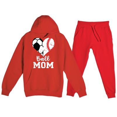 Ball Mom Heart Funny Baseball Soccer Mom Premium Hooded Sweatsuit Set