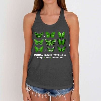 Butterfly Mental Health Awareness Accept Love Understand Women's Knotted Racerback Tank