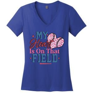 Baseball Mom Heartwarming Design For Proud Baseball Moms Funny Gift Women's V-Neck T-Shirt