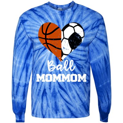 Ball Mommom Heart Funny Soccer Basketball Mom Mom Great Gift Tie-Dye Long Sleeve Shirt