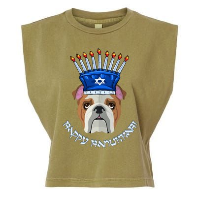 Bulldog Menorah Hat Hanukkah Chanukah Garment-Dyed Women's Muscle Tee