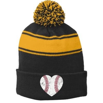 Baseball Mom Heart Baseball Softball Mom Mama Mothers Day Stripe Pom Pom Beanie