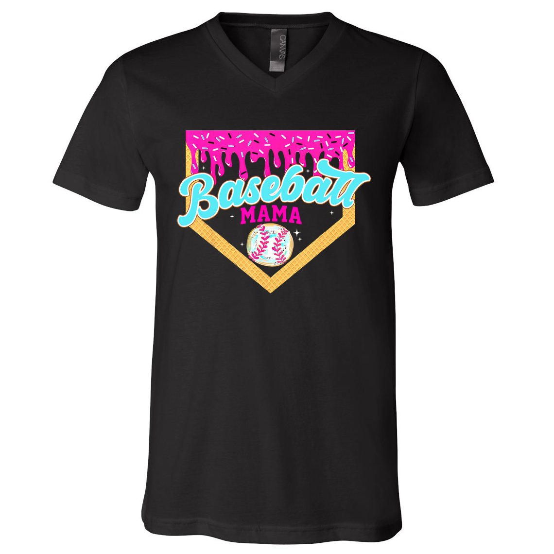 Baseball Mama Home Plate Ice Cream Drip With Sprinkles  V-Neck T-Shirt