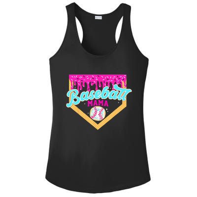 Baseball Mama Home Plate Ice Cream Drip With Sprinkles  Ladies PosiCharge Competitor Racerback Tank