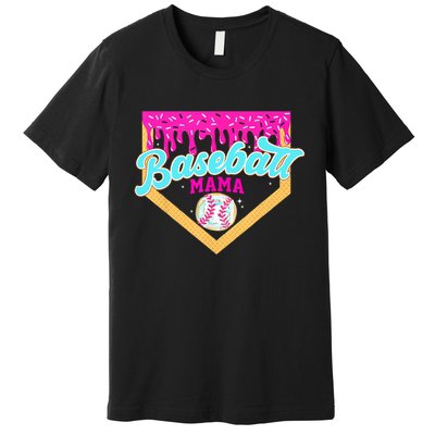 Baseball Mama Home Plate Ice Cream Drip With Sprinkles  Premium T-Shirt