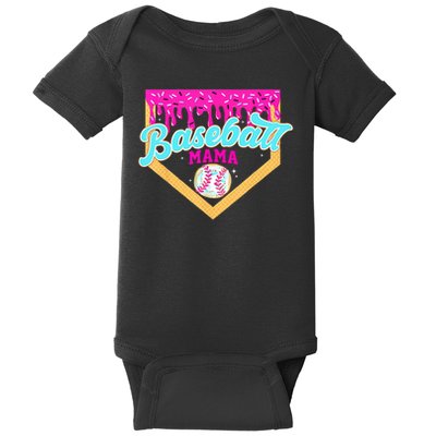 Baseball Mama Home Plate Ice Cream Drip With Sprinkles  Baby Bodysuit