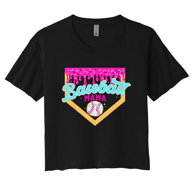 Baseball Mama Home Plate Ice Cream Drip With Sprinkles  Crop Top