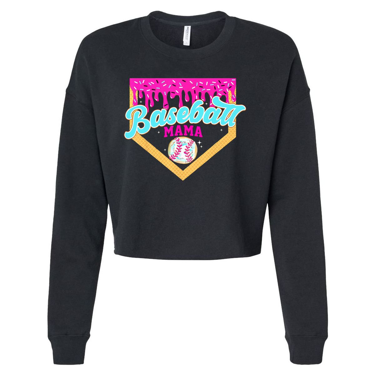 Baseball Mama Home Plate Ice Cream Drip With Sprinkles  Cropped Pullover Crew