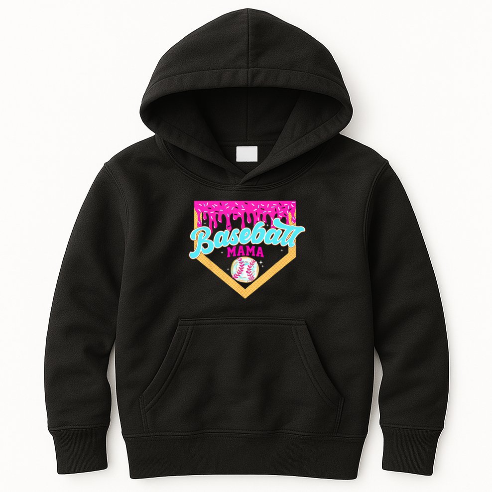 Baseball Mama Home Plate Ice Cream Drip With Sprinkles  Kids Hoodie