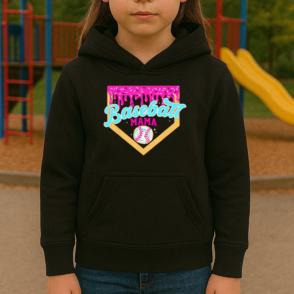 Baseball Mama Home Plate Ice Cream Drip With Sprinkles  Kids Hoodie