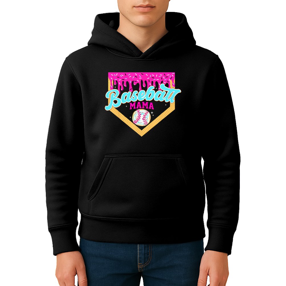 Baseball Mama Home Plate Ice Cream Drip With Sprinkles  Kids Hoodie