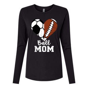 Ball Mom Heart Funny Football Soccer Mom Gift Womens Cotton Relaxed Long Sleeve T-Shirt