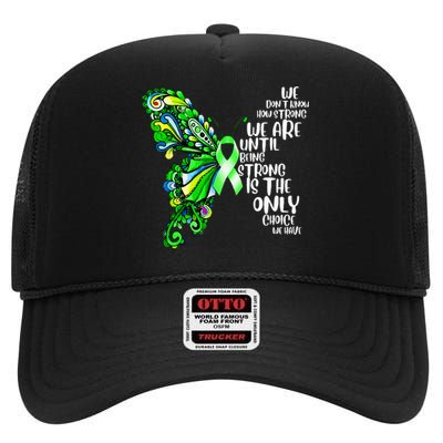 Butterfly Mental Health Green Ribbon Awareness High Crown Mesh Back Trucker Hat