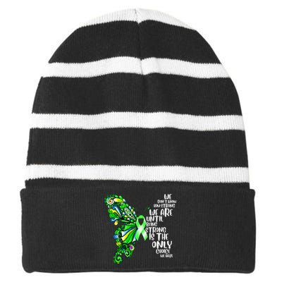 Butterfly Mental Health Green Ribbon Awareness Striped Beanie with Solid Band