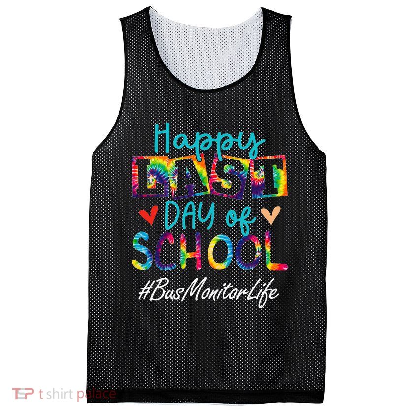 Bus Monitor Happy Last Day Of School Funny Graduation Mesh Reversible Basketball Jersey Tank