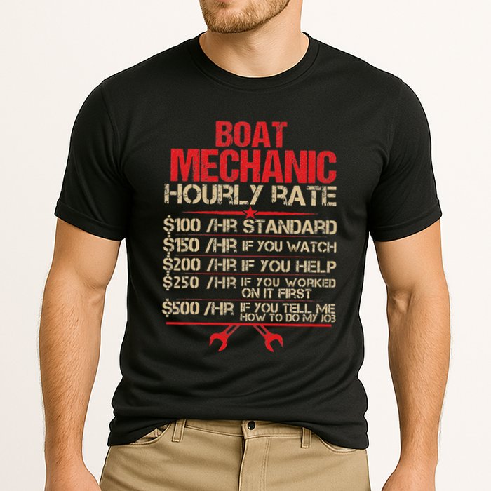 Boat Mechanic Hourly Rate Funny Boat Mechanic Saying Cooling Performance Crew T-Shirt