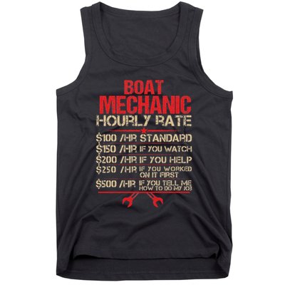 Boat Mechanic Hourly Rate Funny Boat Mechanic Saying Tank Top