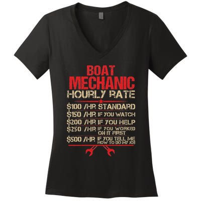 Boat Mechanic Hourly Rate Funny Boat Mechanic Saying Women's V-Neck T-Shirt