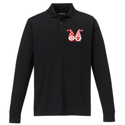 Be Mine Hearts Valentines Day Gnomes Gift Performance Long Sleeve Polo