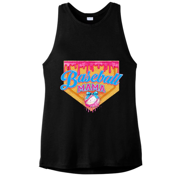 Baseball Mama Home Plate Ice Cream Dripping With Sprinkles Ladies PosiCharge Tri-Blend Wicking Tank