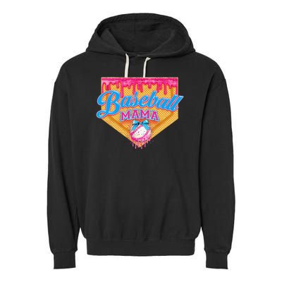 Baseball Mama Home Plate Ice Cream Dripping With Sprinkles Garment-Dyed Fleece Hoodie