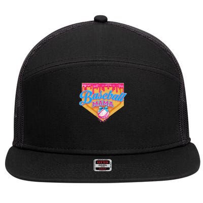 Baseball Mama Home Plate Ice Cream Dripping With Sprinkles 7 Panel Mesh Trucker Snapback Hat