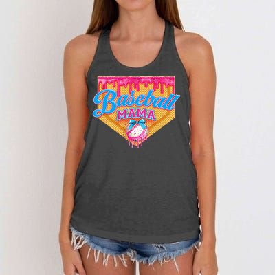 Baseball Mama Home Plate Ice Cream Dripping With Sprinkles Women's Knotted Racerback Tank