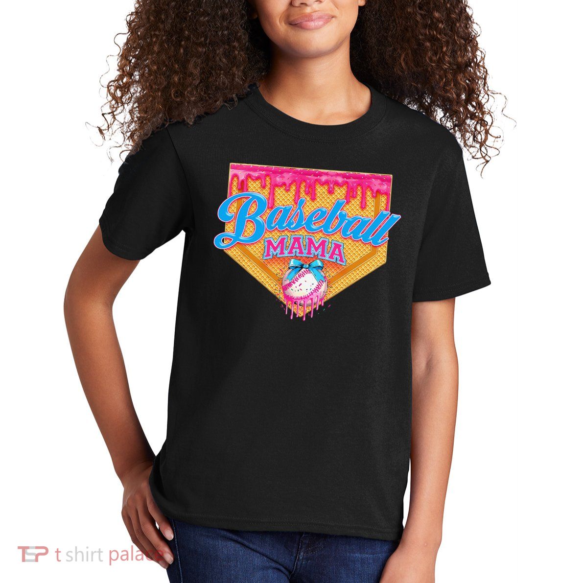 Baseball Mama Home Plate Ice Cream Dripping With Sprinkles Kids T-Shirt