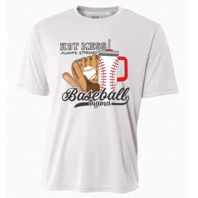 Baseball Mama Hot Mess Always Stressed Game Day Cooling Performance Crew T-Shirt