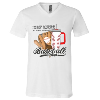 Baseball Mama Hot Mess Always Stressed Game Day V-Neck T-Shirt