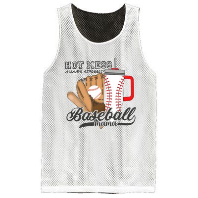 Baseball Mama Hot Mess Always Stressed Game Day Mesh Reversible Basketball Jersey Tank