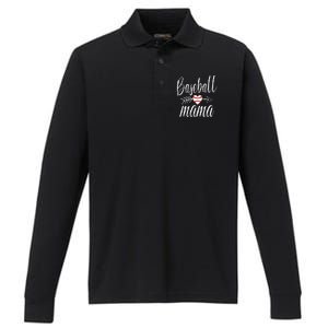 Baseball Mama Heart Mother's Day Mom For Baseball Lovers Gift Performance Long Sleeve Polo