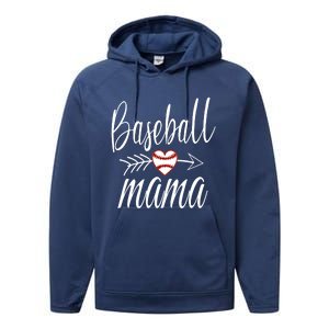 Baseball Mama Heart Mother's Day Mom For Baseball Lovers Gift Performance Fleece Hoodie