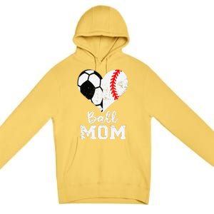 Ball Mom Heart Funny Baseball Soccer Mom Premium Pullover Hoodie