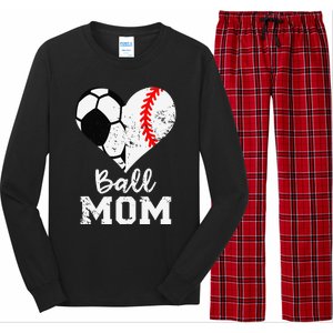 Ball Mom Heart Funny Baseball Soccer Mom Long Sleeve Pajama Set