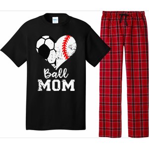 Ball Mom Heart Funny Baseball Soccer Mom Pajama Set