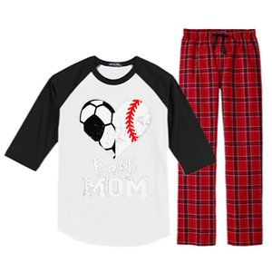 Ball Mom Heart Funny Baseball Soccer Mom Raglan Sleeve Pajama Set