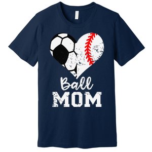 Ball Mom Heart Funny Baseball Soccer Mom Premium T-Shirt