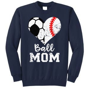 Ball Mom Heart Funny Baseball Soccer Mom Tall Sweatshirt