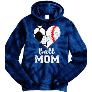 Ball Mom Heart Funny Baseball Soccer Mom Tie Dye Hoodie