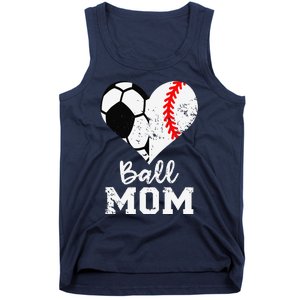 Ball Mom Heart Funny Baseball Soccer Mom Tank Top