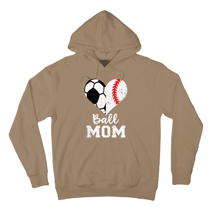 Ball Mom Heart Funny Baseball Soccer Mom Hoodie