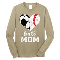 Ball Mom Heart Funny Baseball Soccer Mom Long Sleeve Shirt