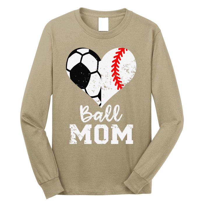 Ball Mom Heart Funny Baseball Soccer Mom Long Sleeve Shirt