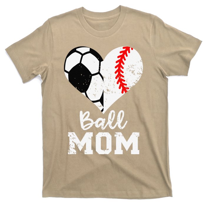 Ball Mom Heart Funny Baseball Soccer Mom T-Shirt