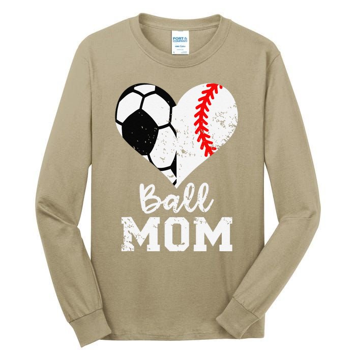 Ball Mom Heart Funny Baseball Soccer Mom Tall Long Sleeve T-Shirt