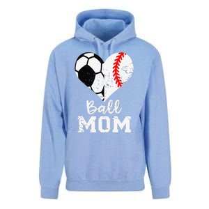 Ball Mom Heart Funny Baseball Soccer Mom Unisex Surf Hoodie