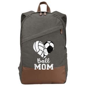 Ball Mom Heart Funny Soccer Volleyball Mom Cotton Canvas Backpack