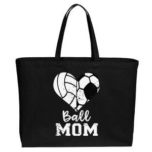 Ball Mom Heart Funny Soccer Volleyball Mom Cotton Canvas Jumbo Tote